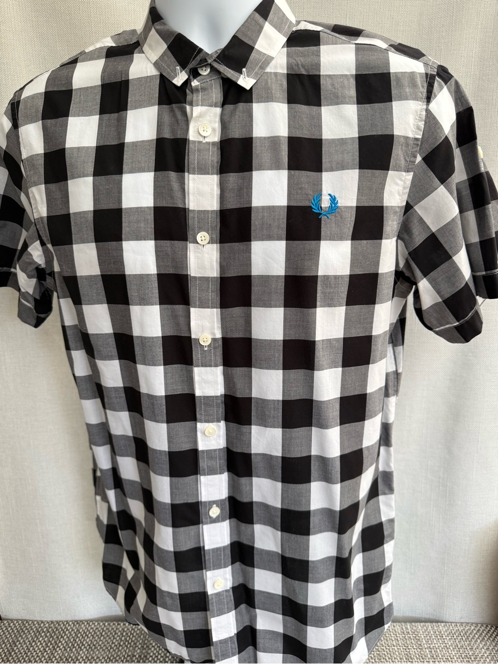 Fred Perry Black & White Gingham Short-Sleeve Button-Down Shirt